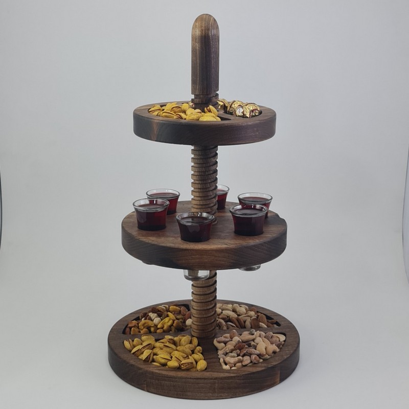 استند قابل تنظیم آجیل و تنقلات چوبی مدل Walnut Spiral - Image 2