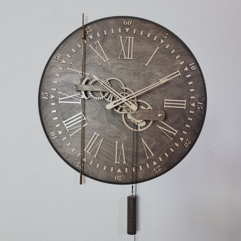 ساعت دیواری چوبی مکانیکی چرخ دنده ای