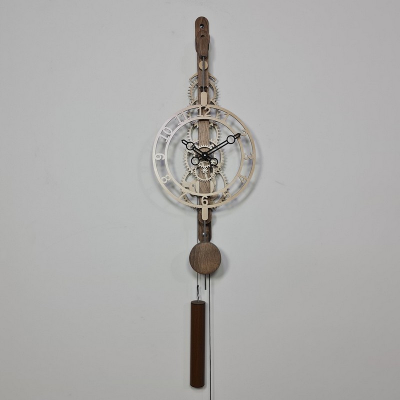 ساعت دیواری چوبی مکانیکی چرخ دنده ای
